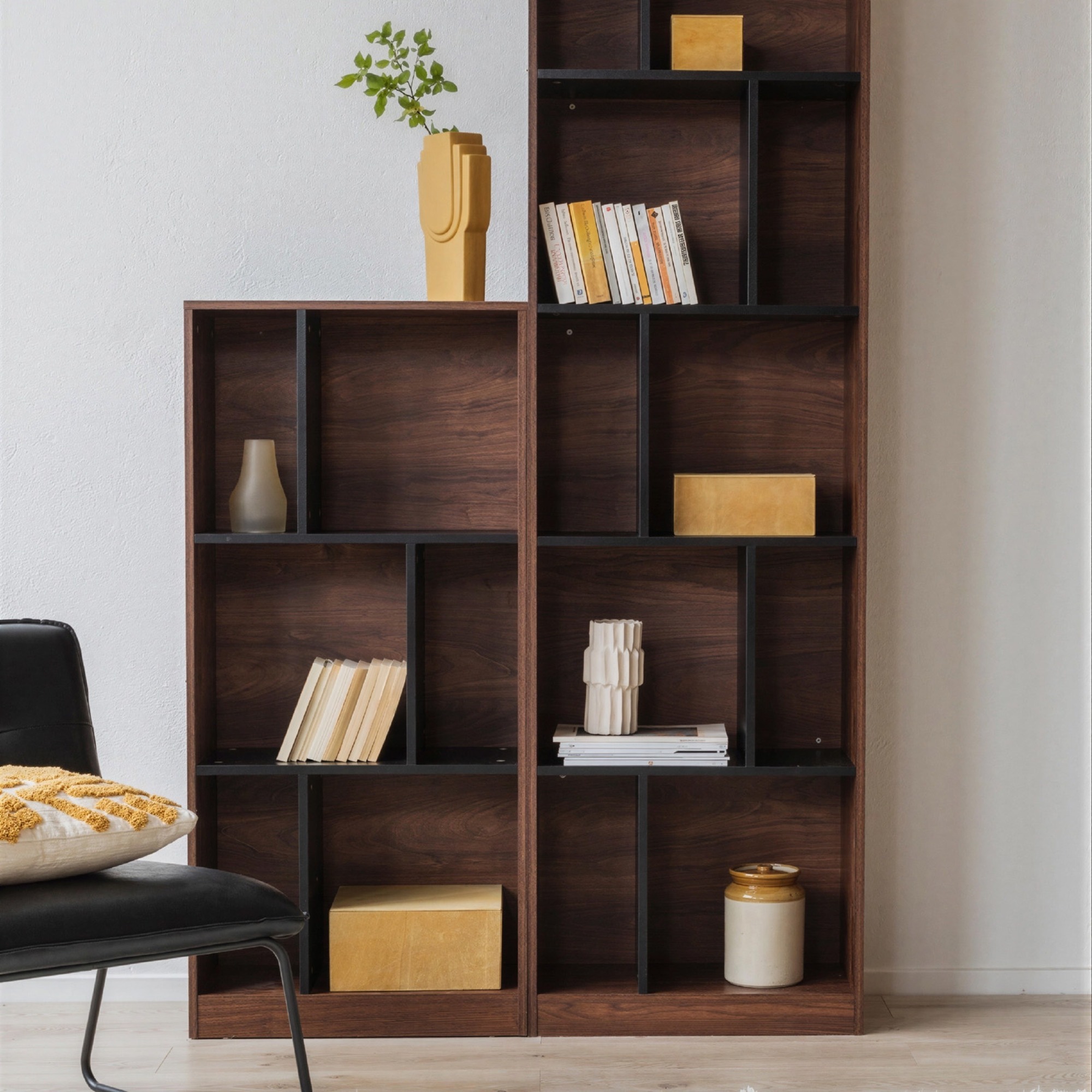 Biblioth&egrave;que 'Colin' 60x210 - Noyer/Noir