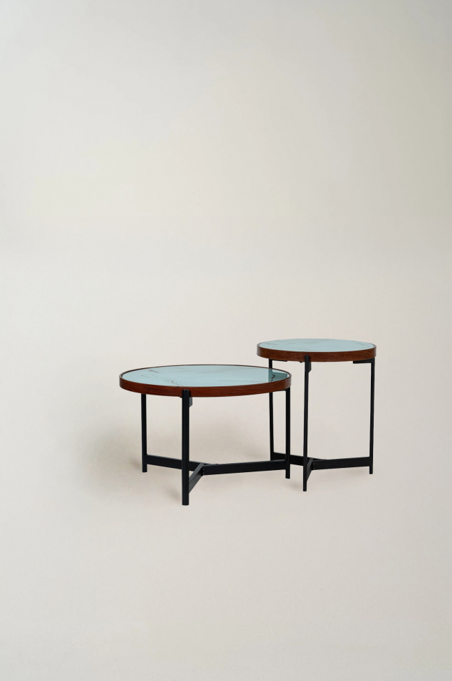 Table basse 'Marble' 2 pièces - Noir/Blanc