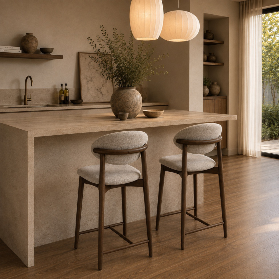 Tabouret de bar 'Milo' - Noyer/Gris