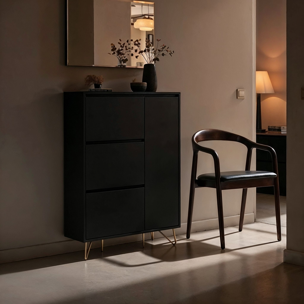 Meuble à chaussures 'Elle' - Noir/Laiton