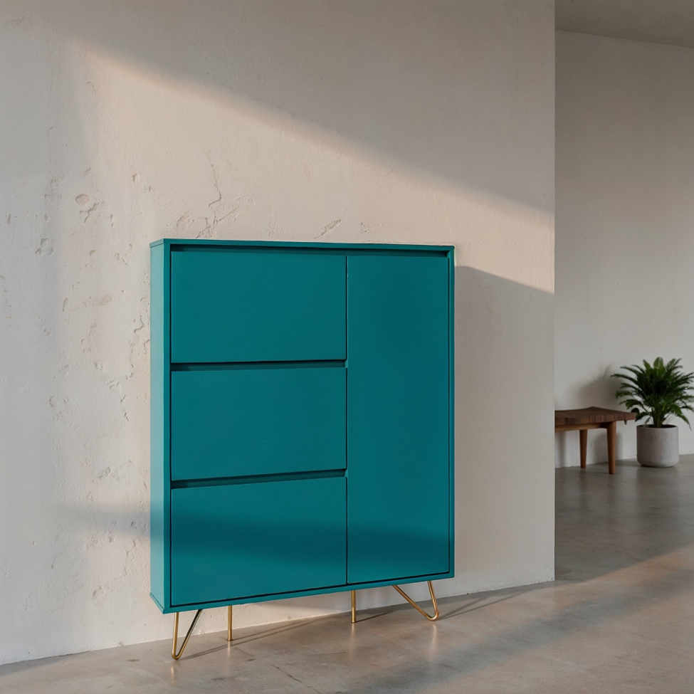 Meuble à chaussures 'Elle' - Turquoise/Laiton