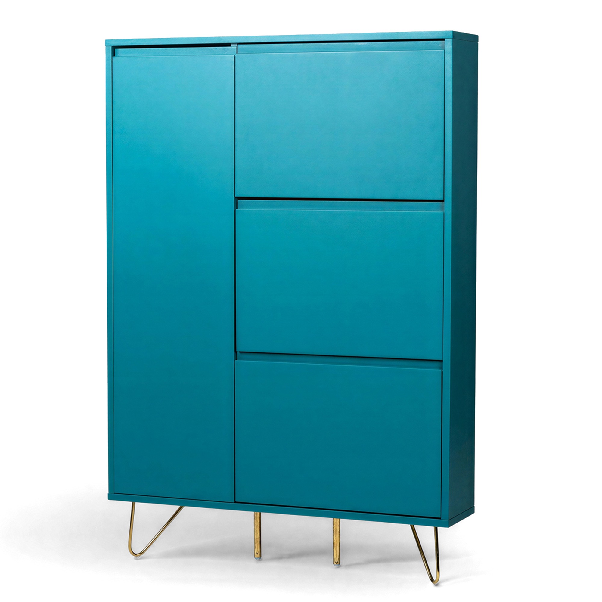 Meuble à chaussures 'Elle' - Turquoise/Laiton