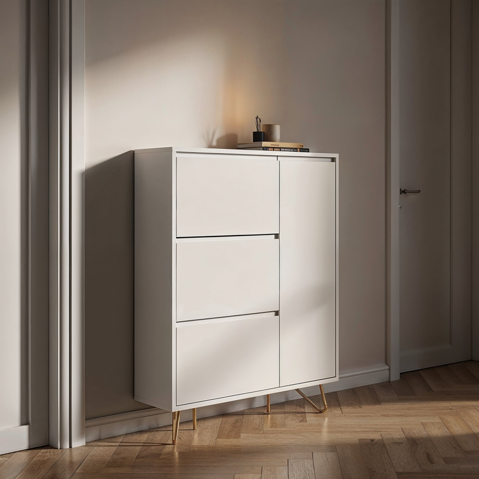 Meuble &agrave; chaussures 'Elle' - Blanc/Laiton