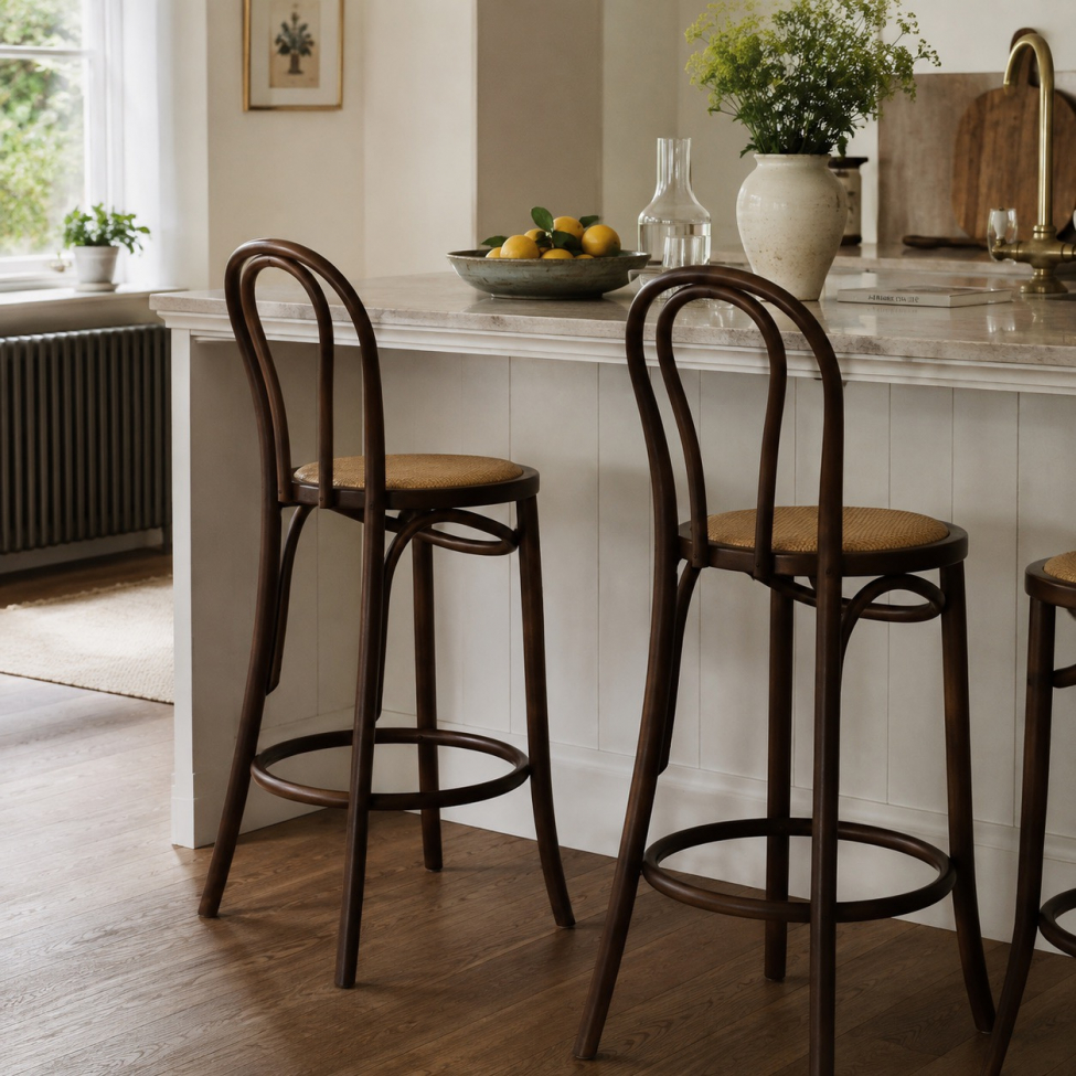 Tabouret de bar 'Bistro' - Noyer/Rotin