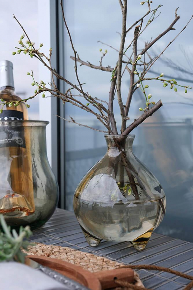 Vase en verre 'Melvin' Bas - Beige