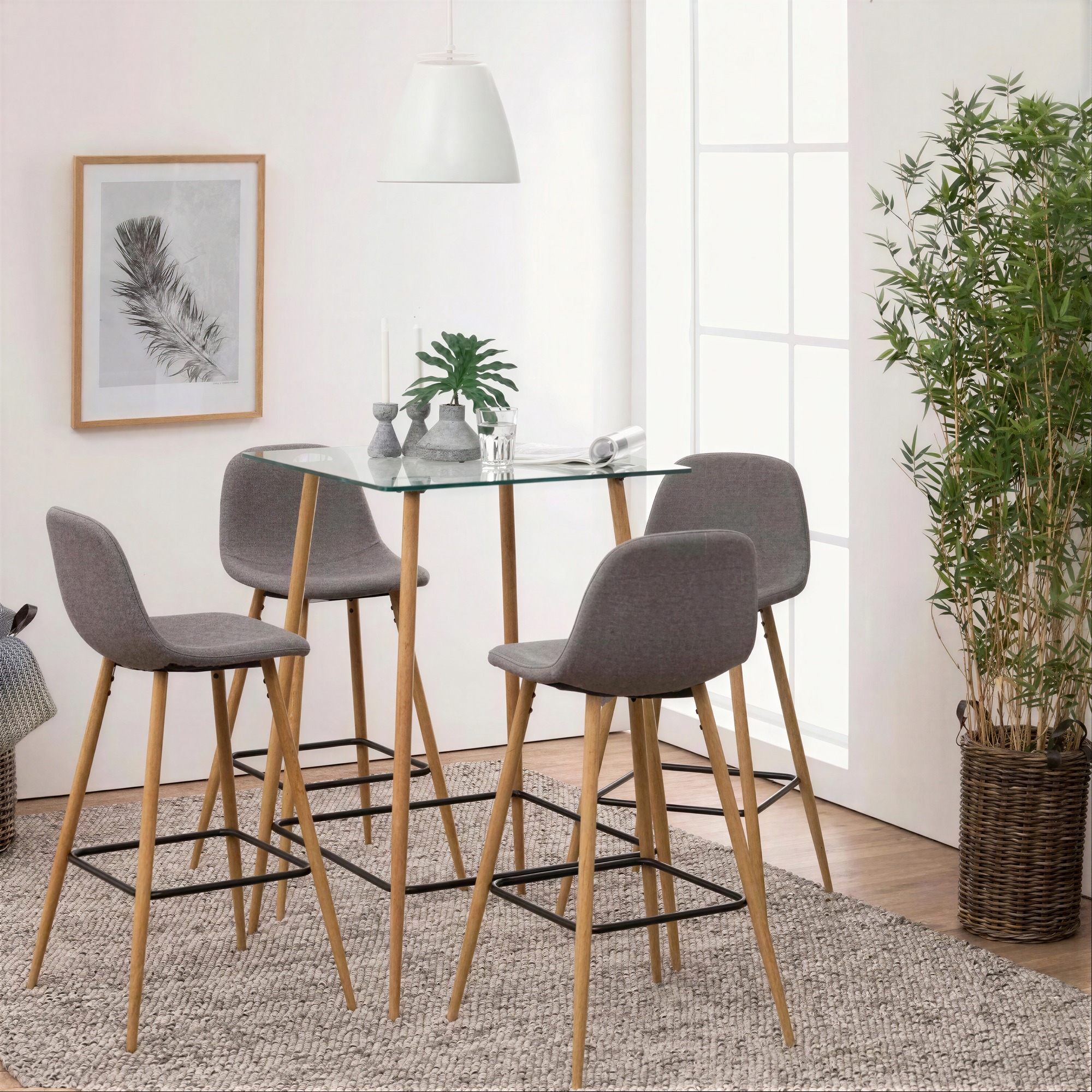 Tabouret de bar 'Soller' - Nature/Gris clair