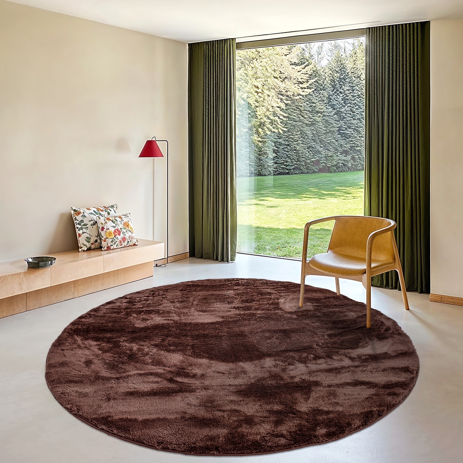 Tapis rond 'Aranga Super Soft'- Brun foncé
