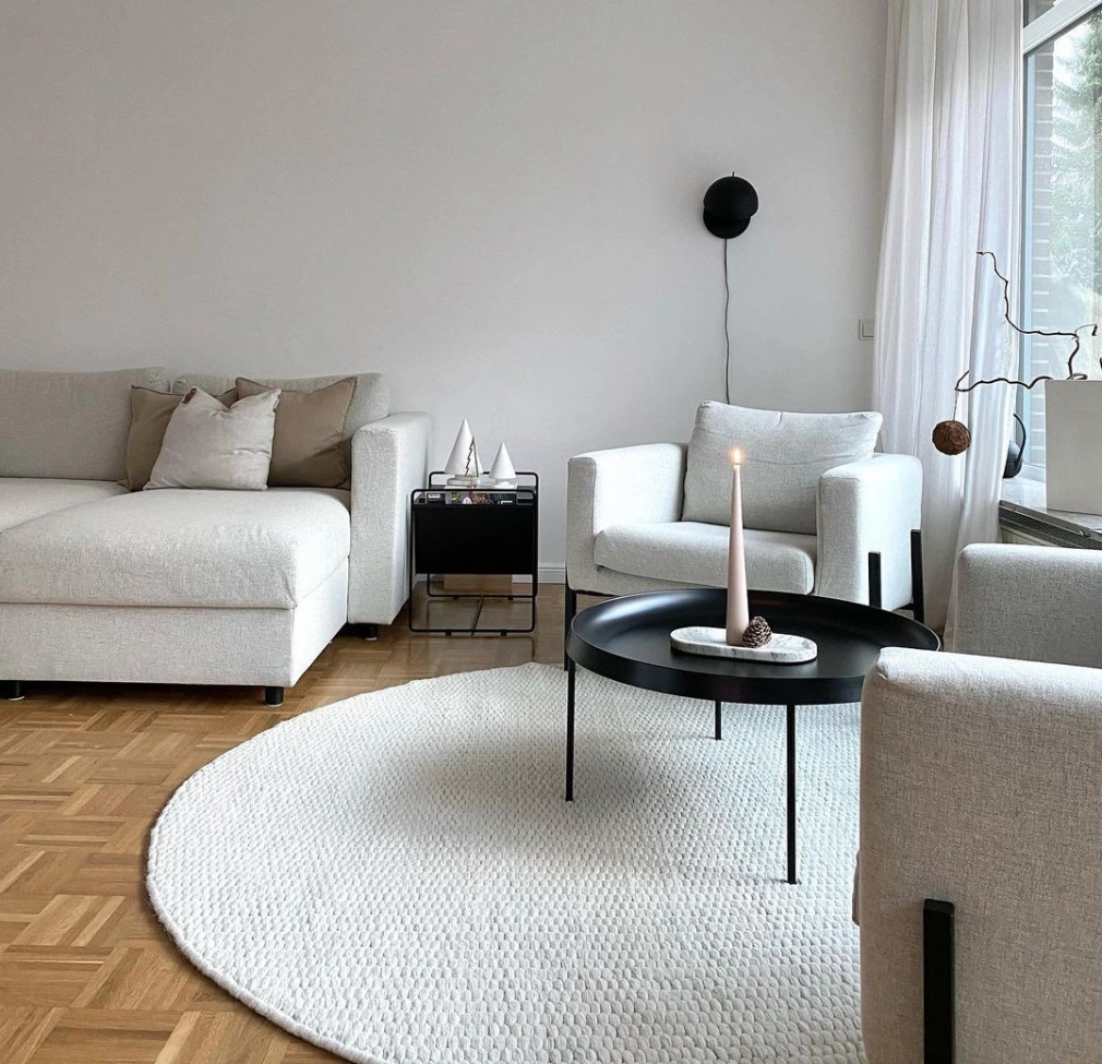 Tapis rond 'Cartmel' - Blanc cassé