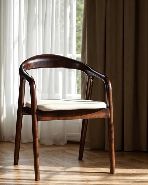 Chaise à bras 'Aspa' - Brun foncé/Beige