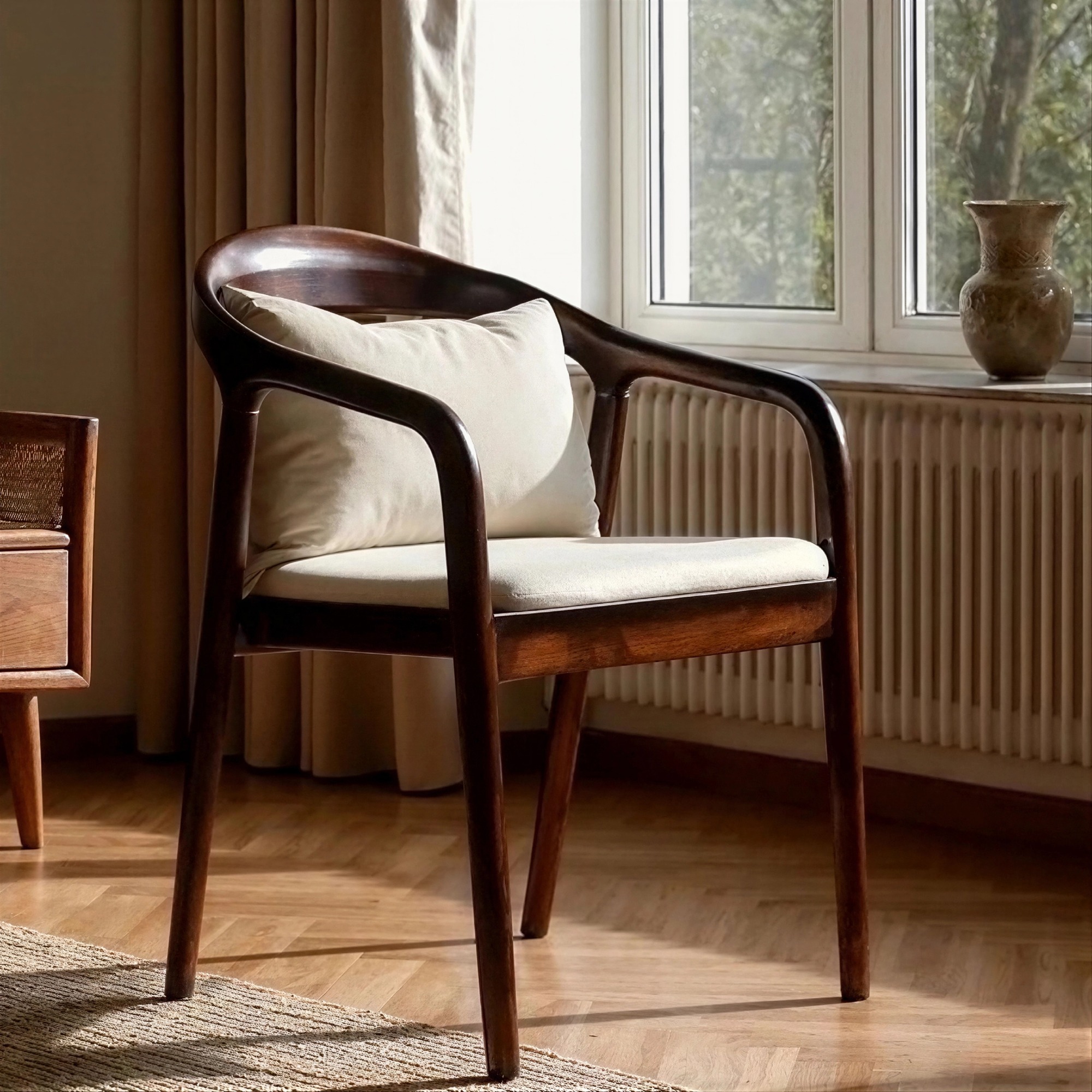 Chaise à bras 'Aspa' - Brun foncé/Beige
