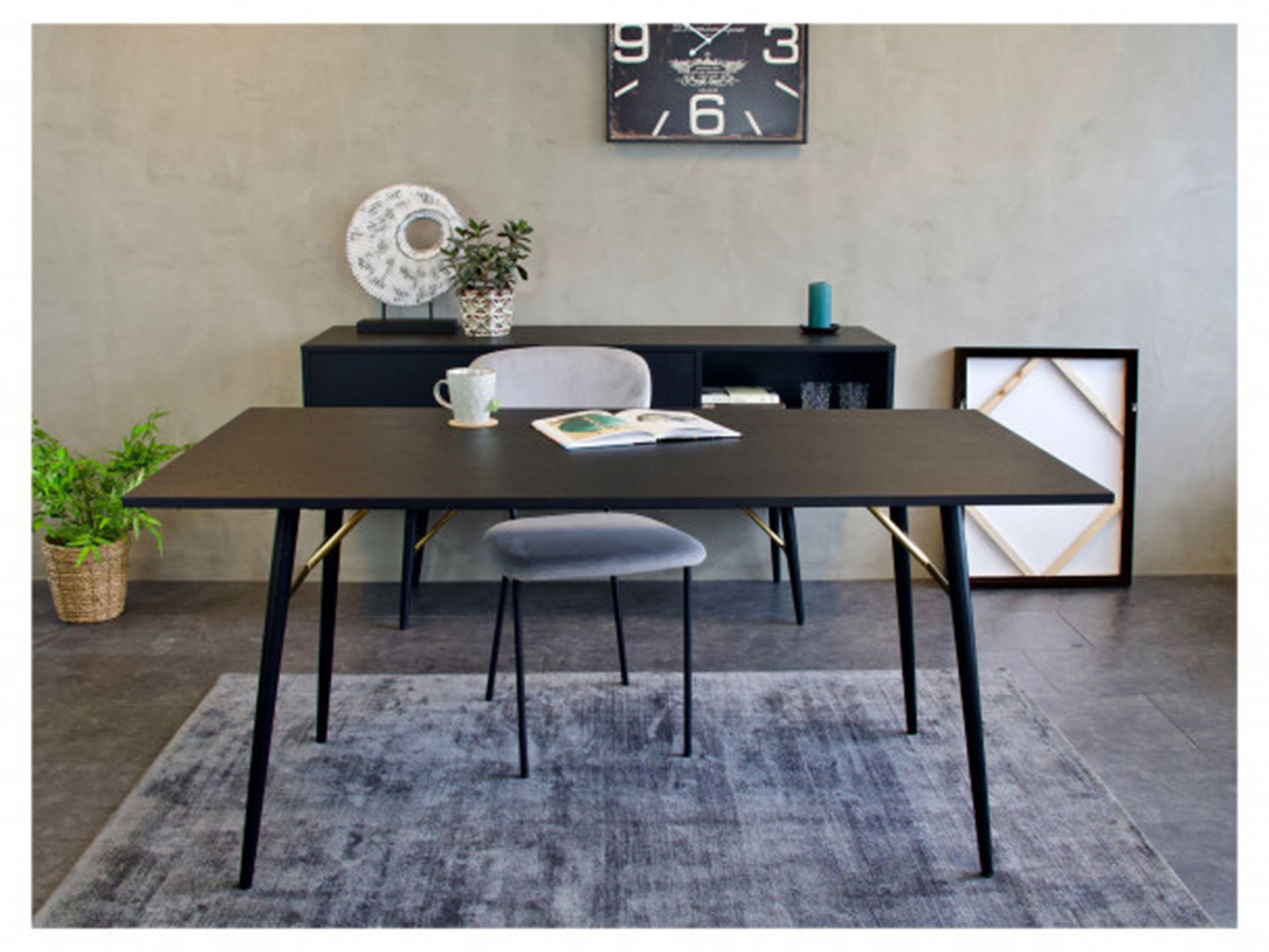 Table à manger 'Lux' 160x90cm - Noir/ Laiton