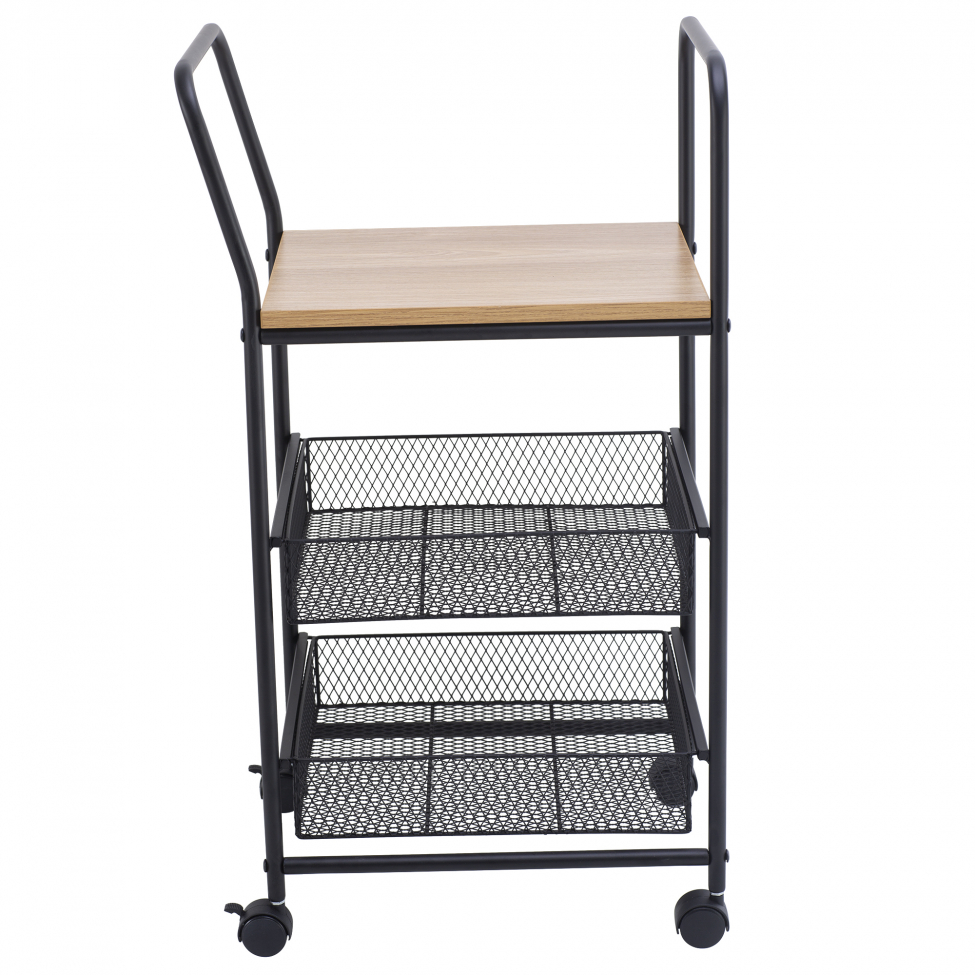 Chariot de cuisine/Chariot à boissons 'Grums' - Noir/Bois