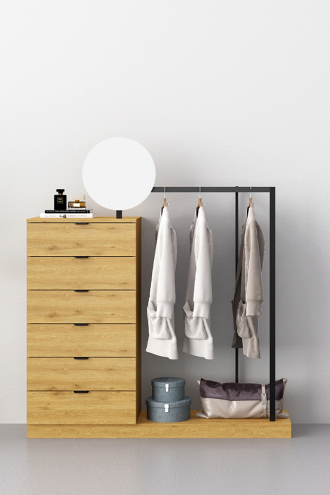 Porte-vêtements 'Nova' 6 tiroirs - Chêne/Noir