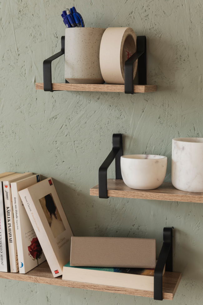 3-pack Étagères murales 'Mia' - Noir/Naturel