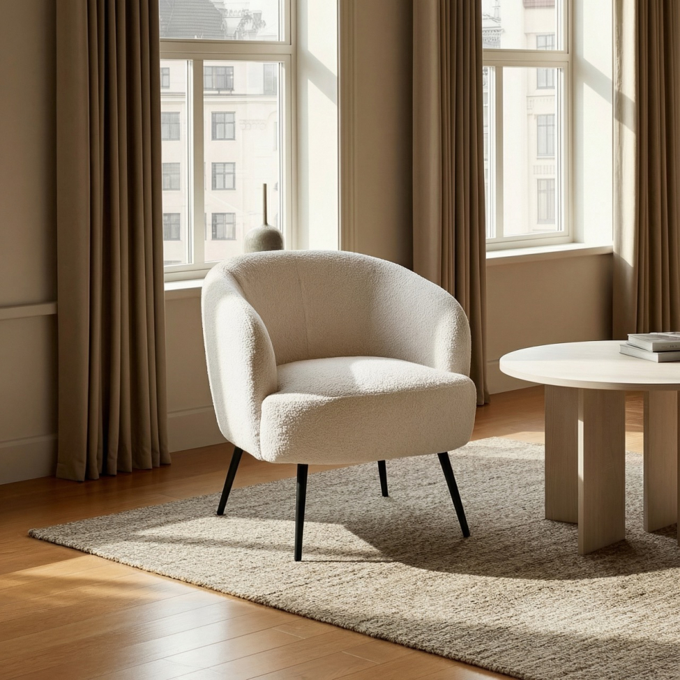 Fauteuil 'Capri' - Beige/Bouclé