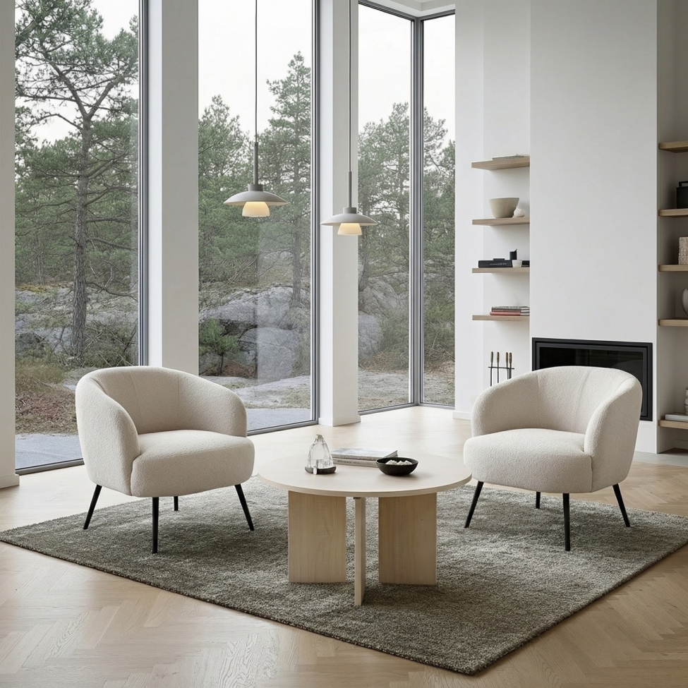 Fauteuil 'Capri' - Blanc/Boucl&eacute;