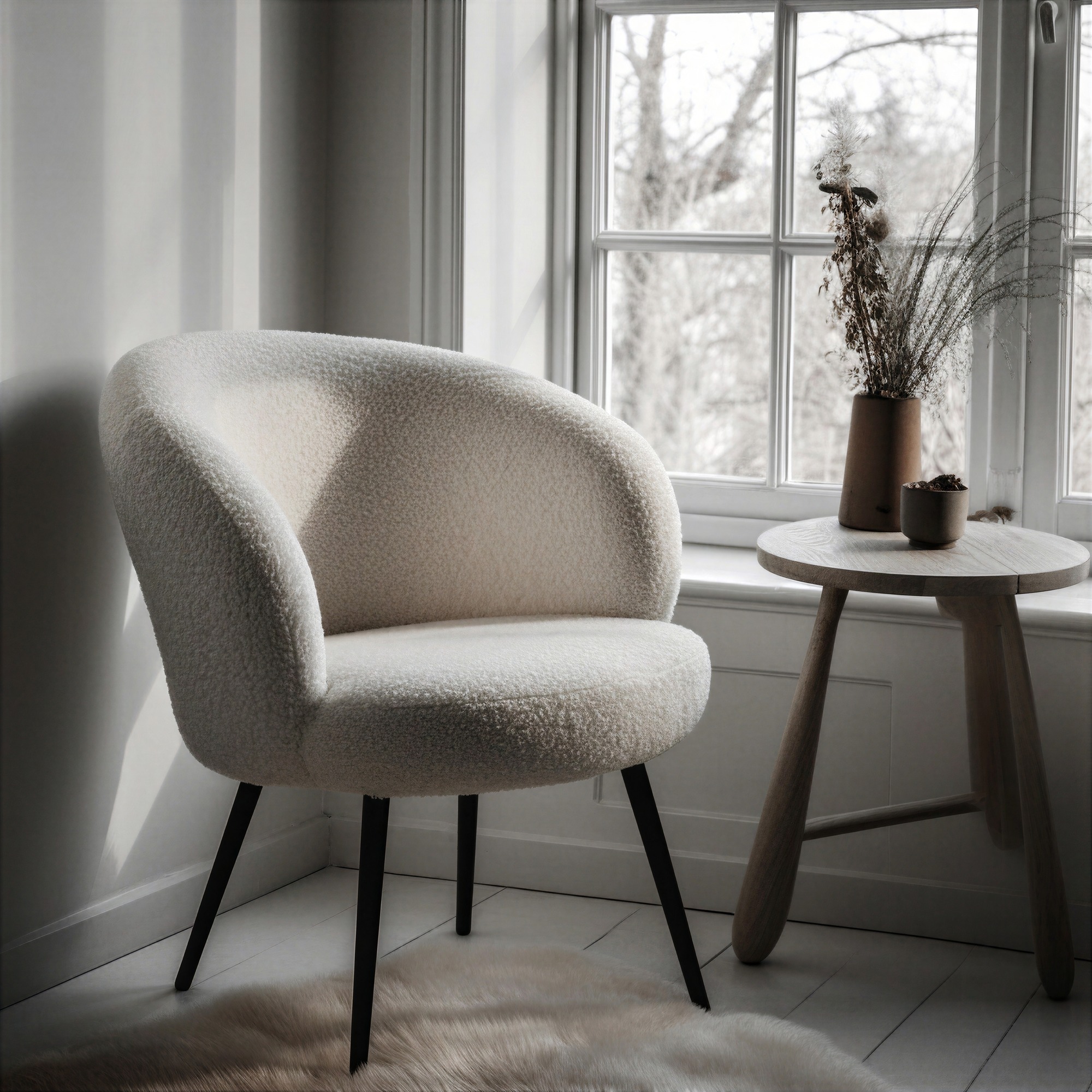 Fauteuil 'Capri' - Blanc/Boucl&eacute;