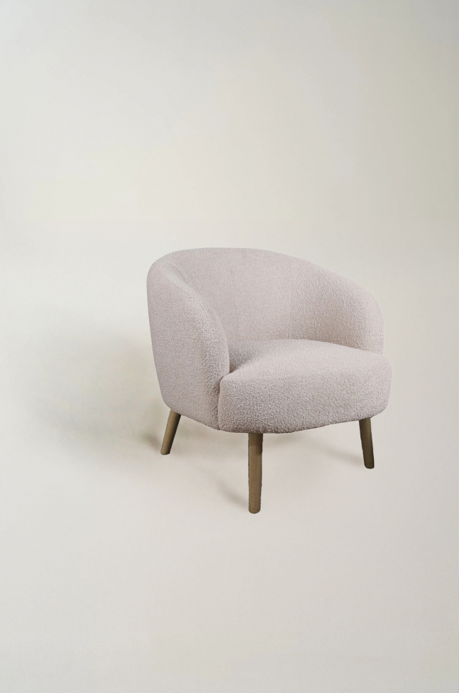 Fauteuil 'Capri' pieds en bois - Beige/Bouclé