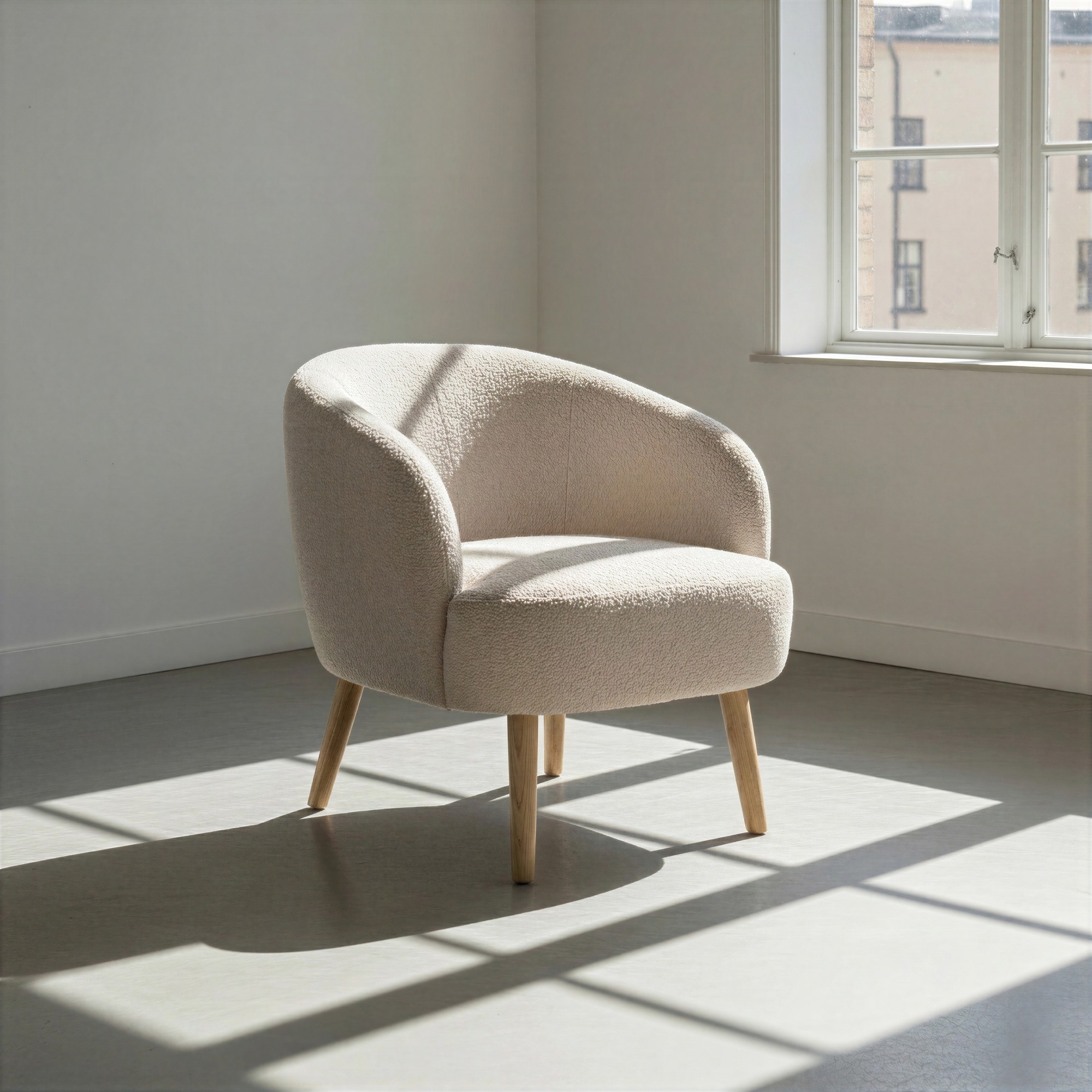 Fauteuil 'Capri' pieds en bois - Beige/Boucl&eacute;