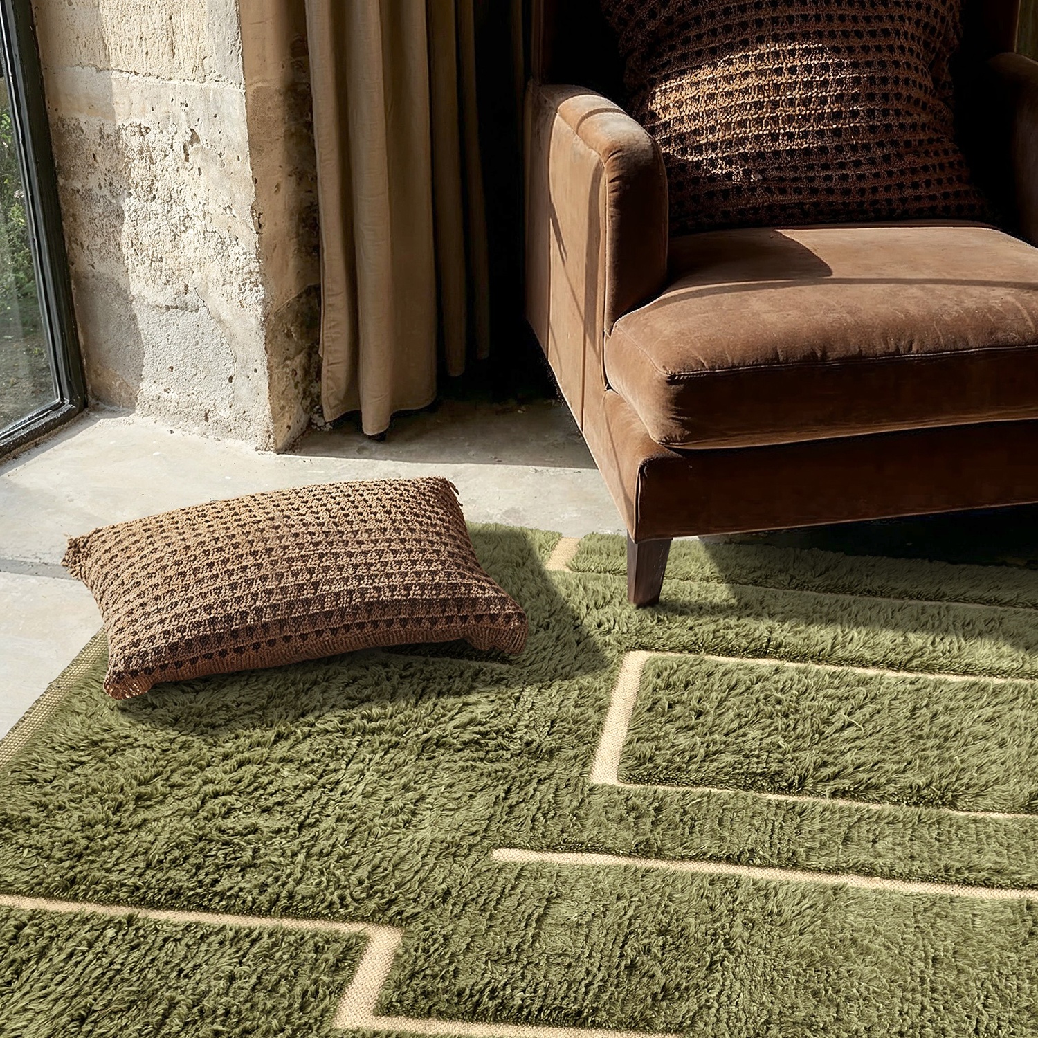 Tapis Rya ' Kiberg Handwoven Wool' - Vert