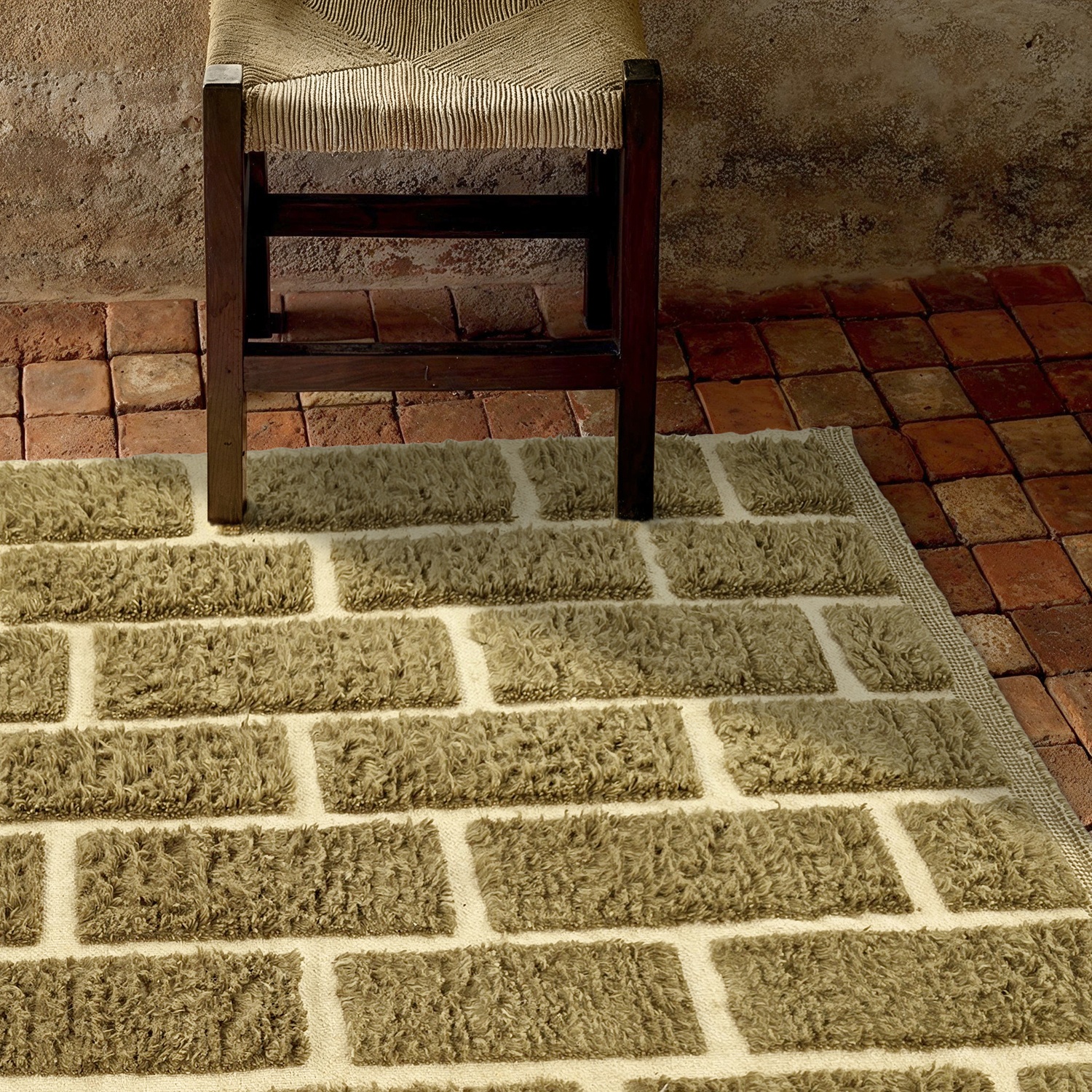 Tapis Rya 'Leknes Laine Tissée à la Main' - Vert
