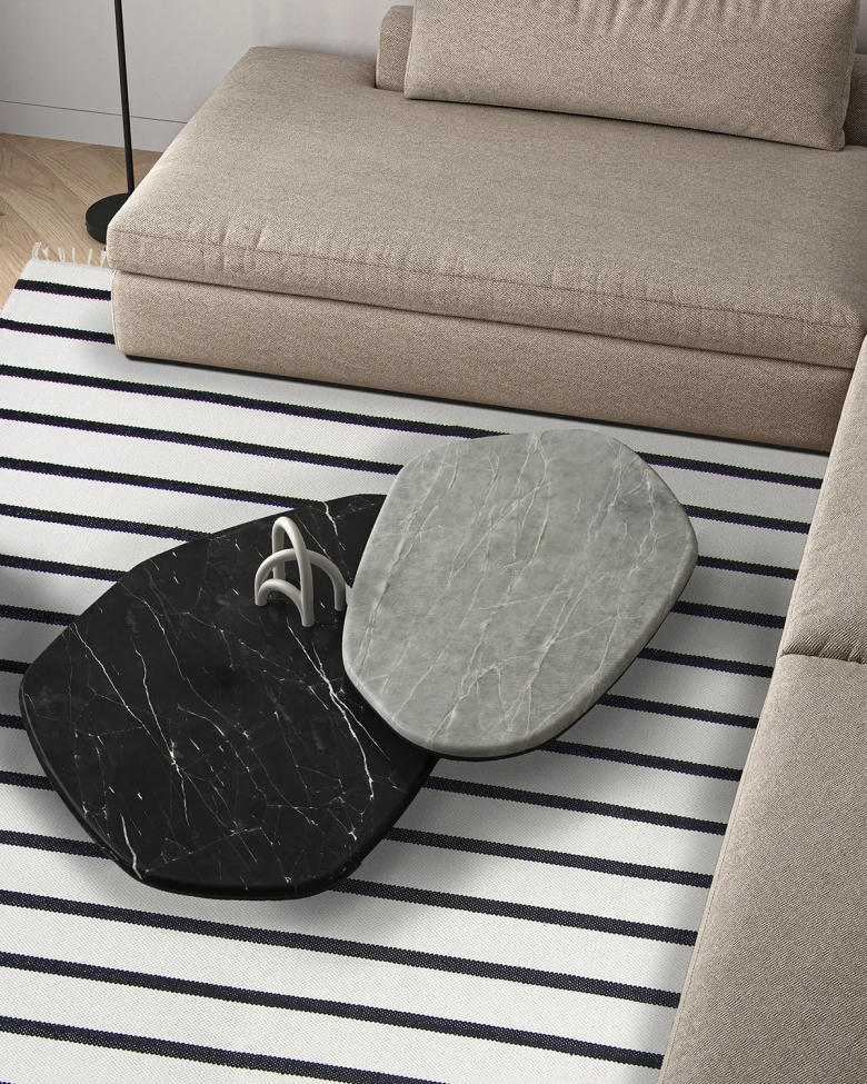 Tapis en coton 'Helle' 80x300cm - Blanc/Noir