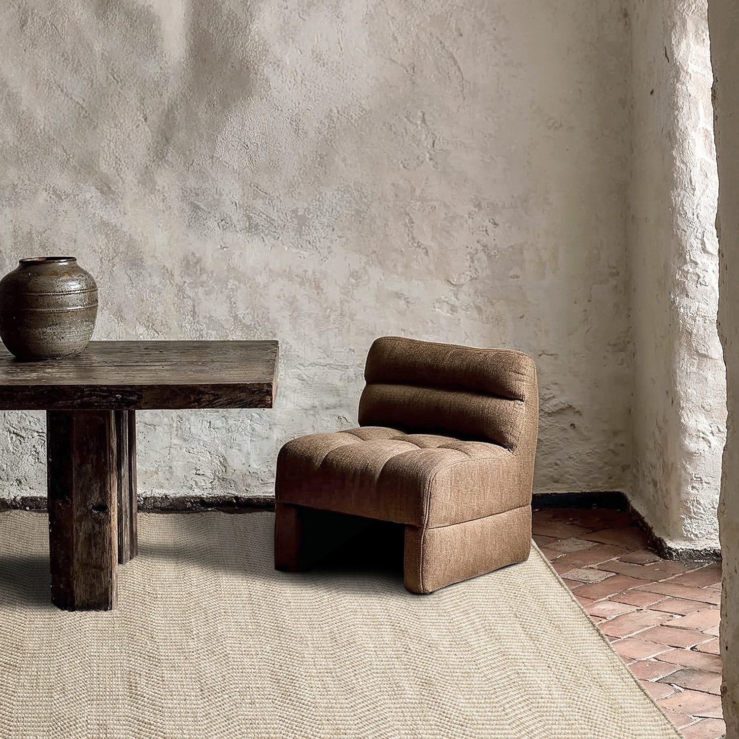 Tapis en laine 'Larkana' - Beige/blanc