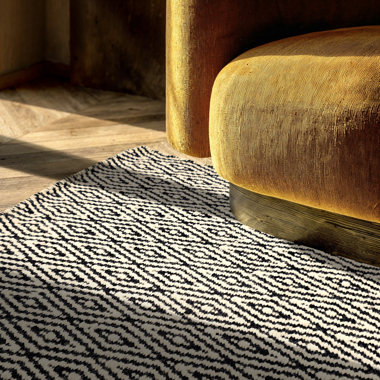 Tapis en laine 'Monastir' - Noir et blanc