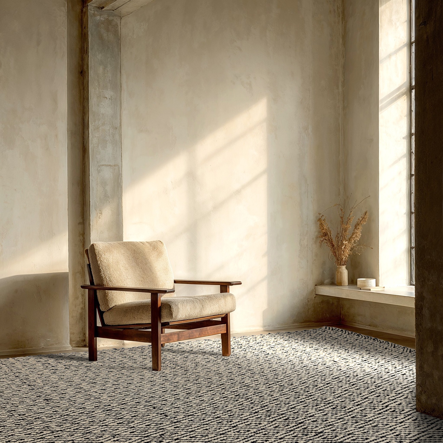 Tapis en laine 'Monastir' - Noir et blanc