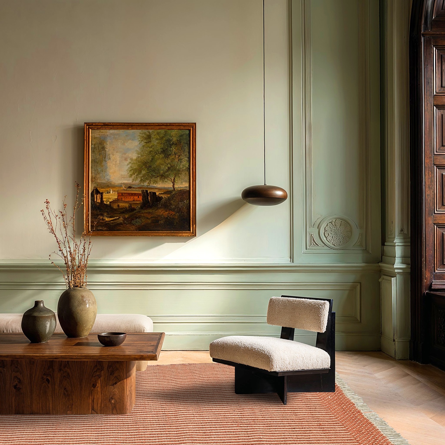 Tapis en laine 'Arbil' - Terracotta/blanc