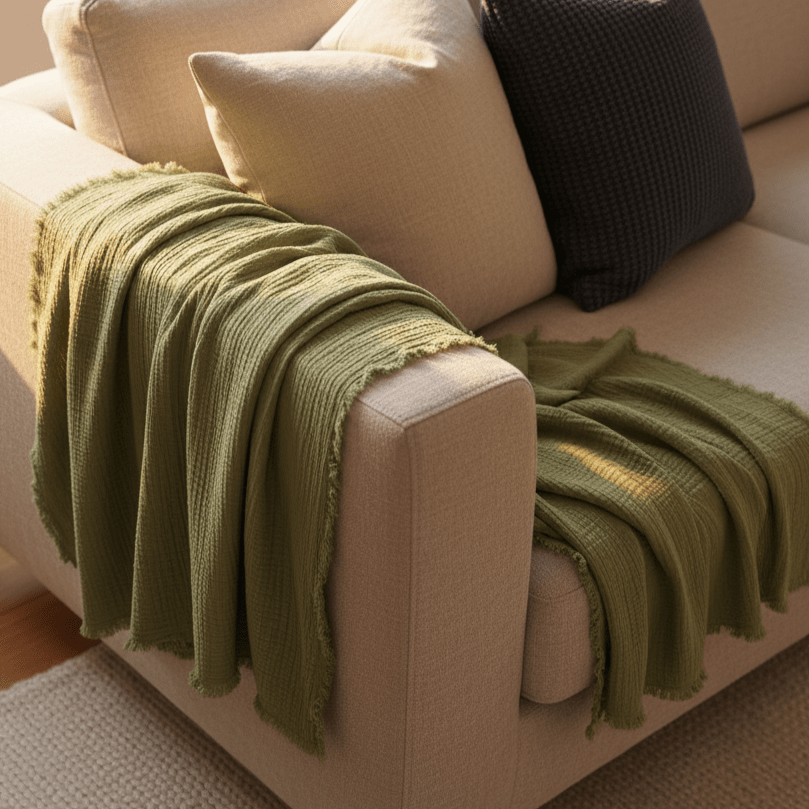 Couverture en mousseline ' Dorena ' 130 x 170 cm - Verte