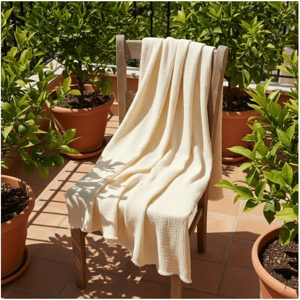 Couverture en mousseline ' Dorena ' 130 x 170 cm - Blanche