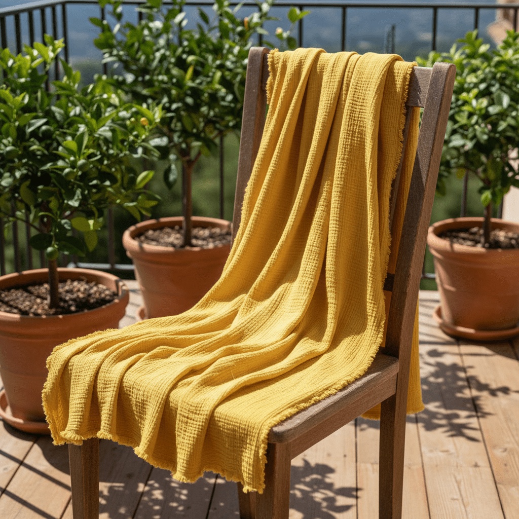Couverture en mousseline ' Dorena ' 130 x 170 cm - Jaune