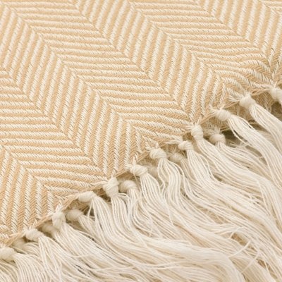 Couverture en coton ' Denisa Fishbone ' 130 x 170 cm - Beige/blanc