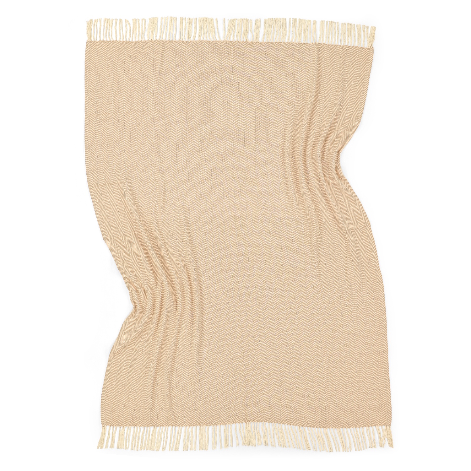 Couverture en coton ' Denisa Fishbone ' 130 x 170 cm - Beige/blanc