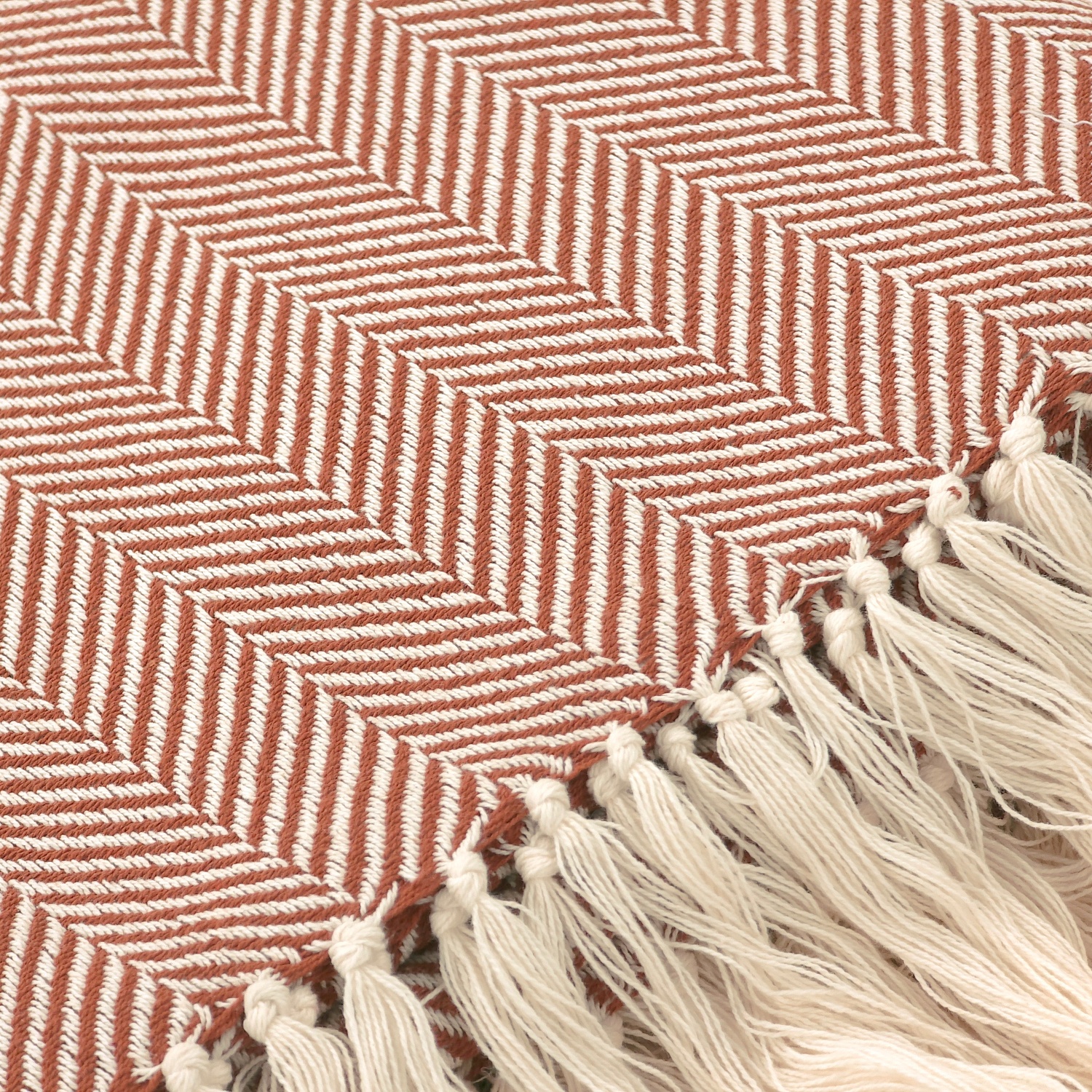 Couverture en coton ' Denisa Fishbone ' 130 x 170 cm - Marron/blanc