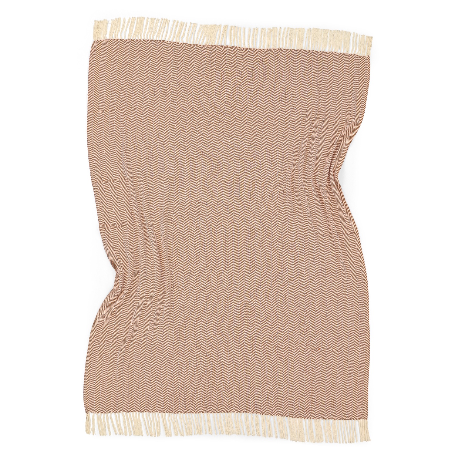 Couverture en coton ' Denisa Fishbone ' 130 x 170 cm - Marron/blanc