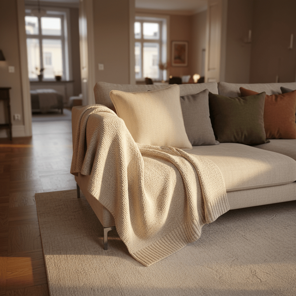 Housse de coussin ' Denisa Fishbone ' 45 x 45 cm - Beige/blanc