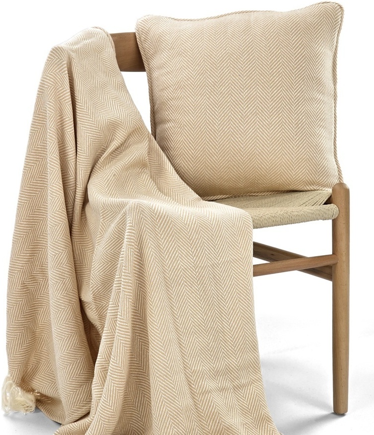 Housse de coussin ' Denisa Fishbone ' 45 x 45 cm - Beige/blanc