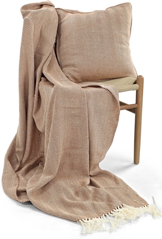 Housse de coussin ' Denisa Fishbone ' 45 x 45 cm - Marron/blanc