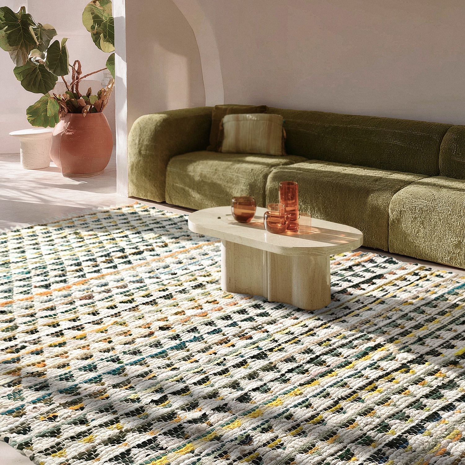 Tapis en chiffons « Lindby » - Multicolore/jaune