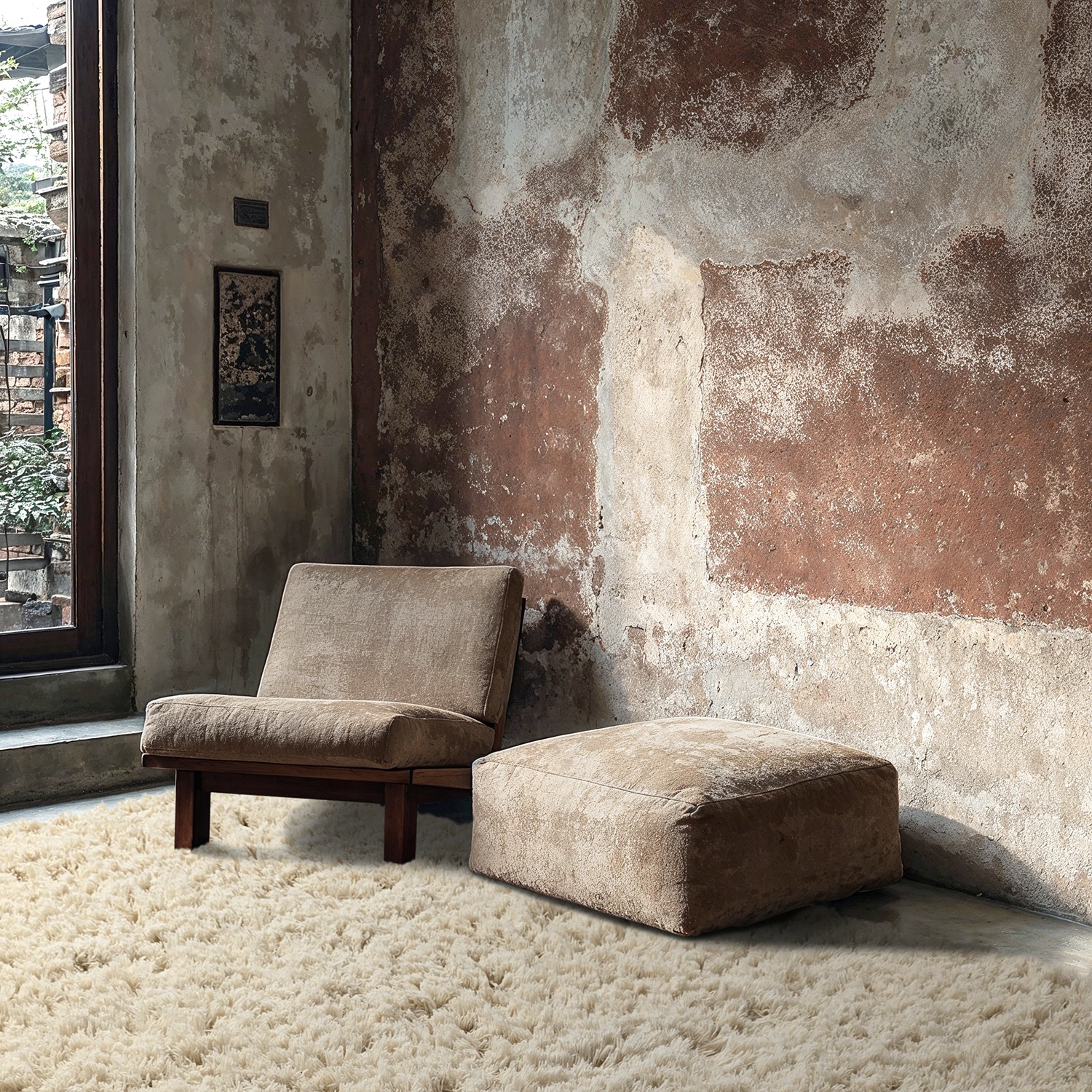 Tapis Rya 'Fassale Laine Tissée à la Main' - Beige