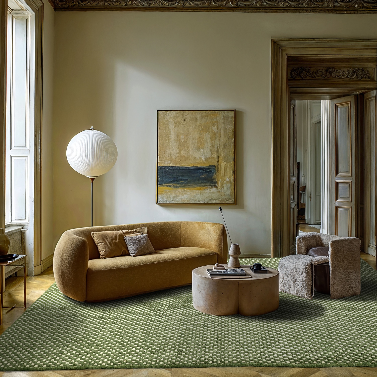 Tapis en laine ' Ovelia ' - Vert et blanc
