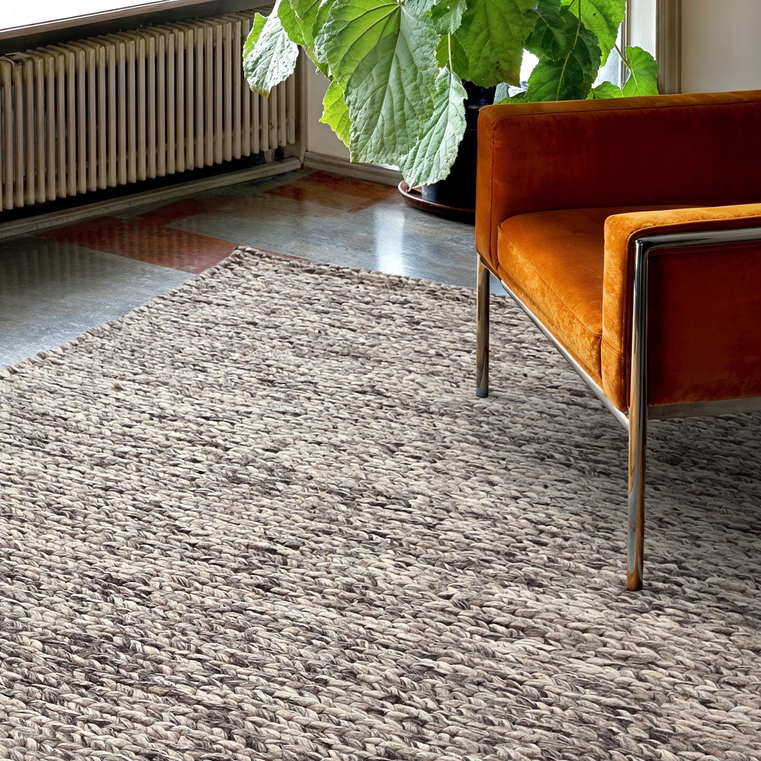Tapis en laine tressée « Talvia » - Gris foncé