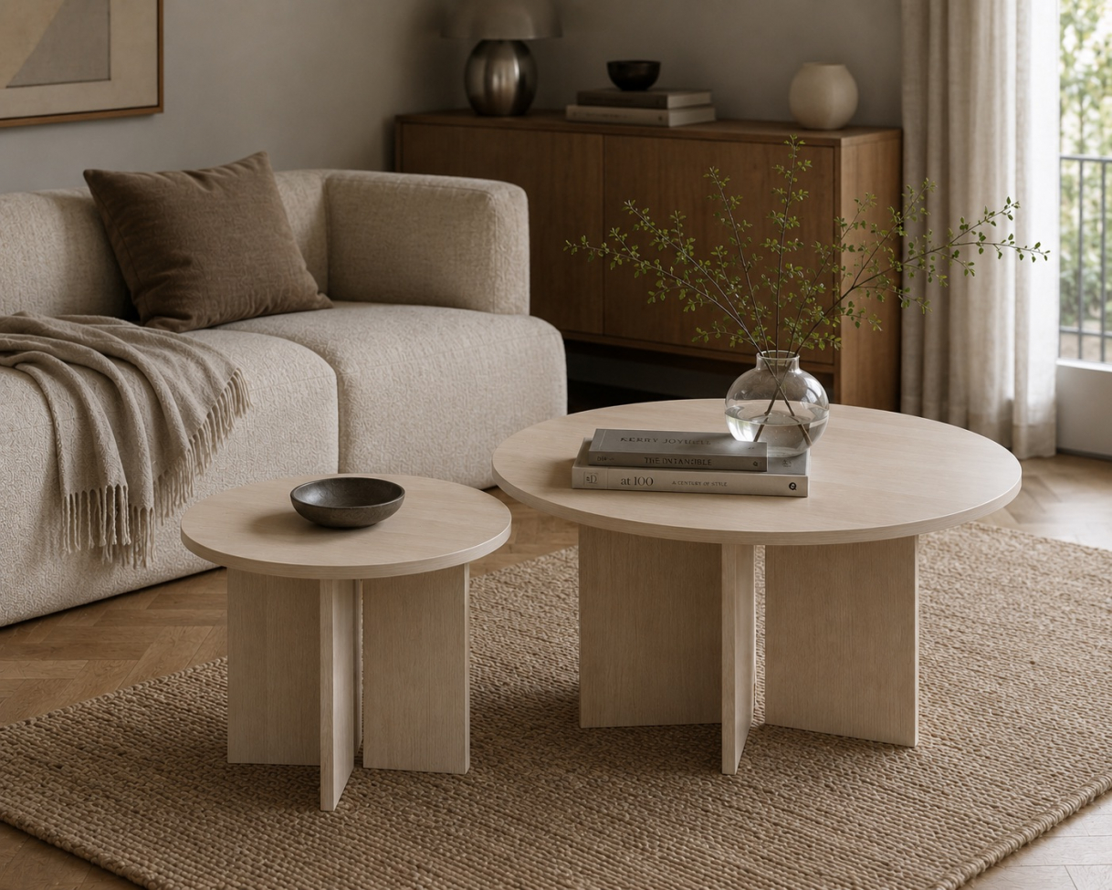 Table basse 'Cr&eacute;me' Ronde 55 cm - Pigment blanc