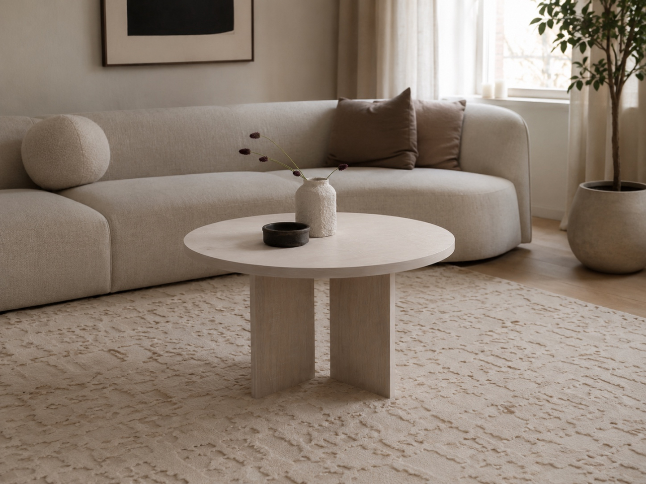 Table basse 'Créme' Ronde 55 cm - Pigment blanc