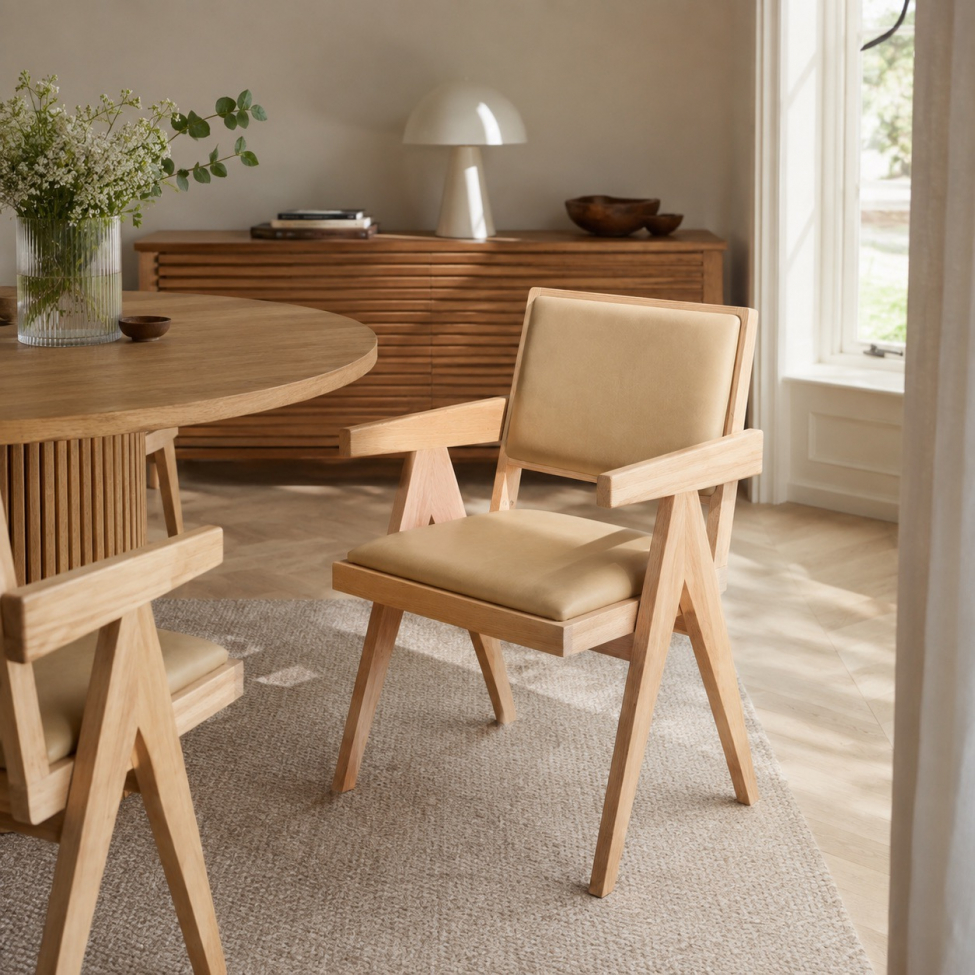 Fauteuil de table 'Jean' - Chêne blanchi/Beige