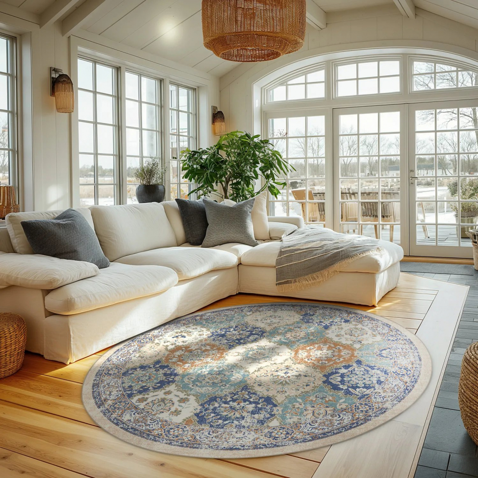 Tapis rond 'Bohemia' 160cm - Bleu/Multi