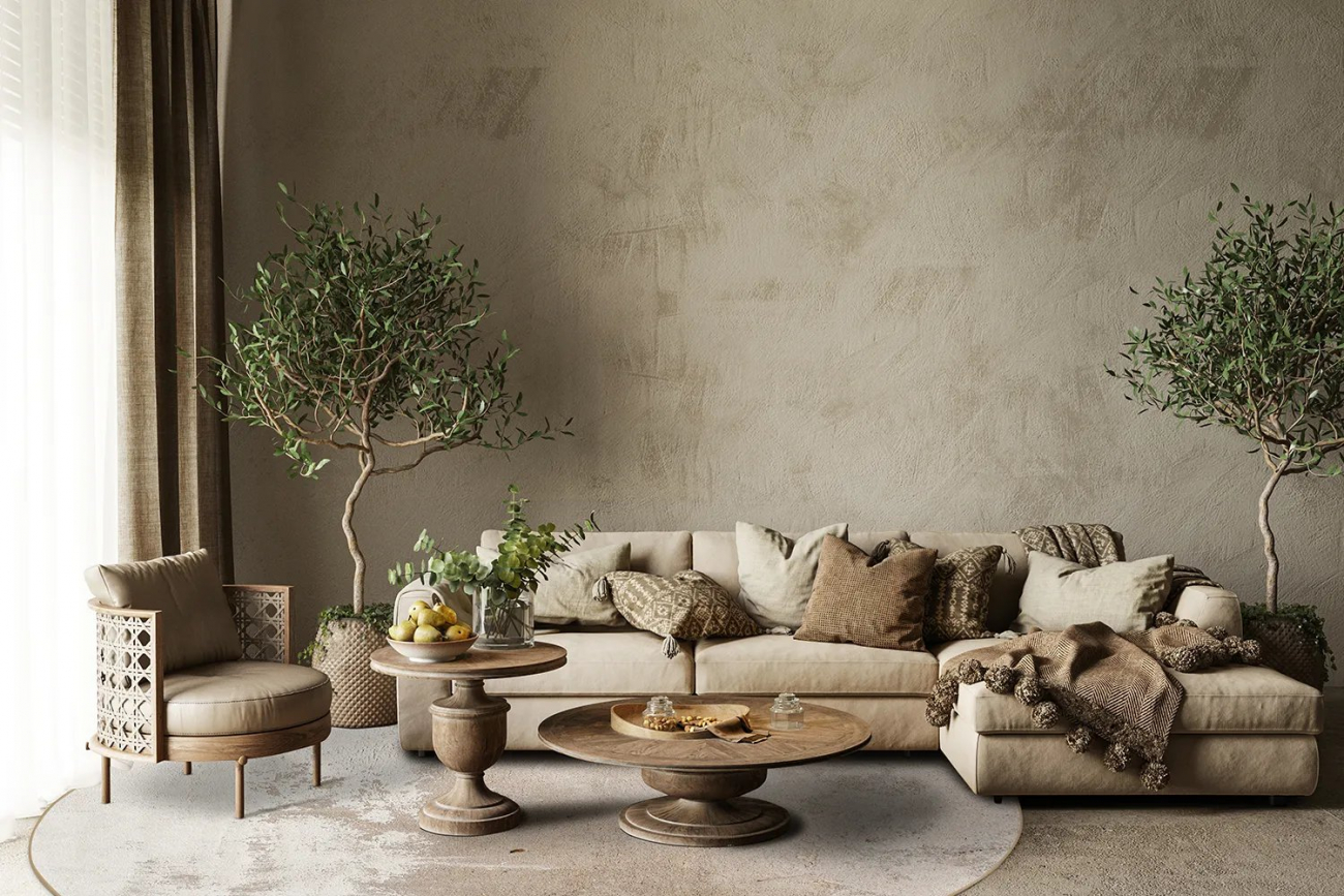 Tapis rond 'Bornos' 240cm - Beige/Gris