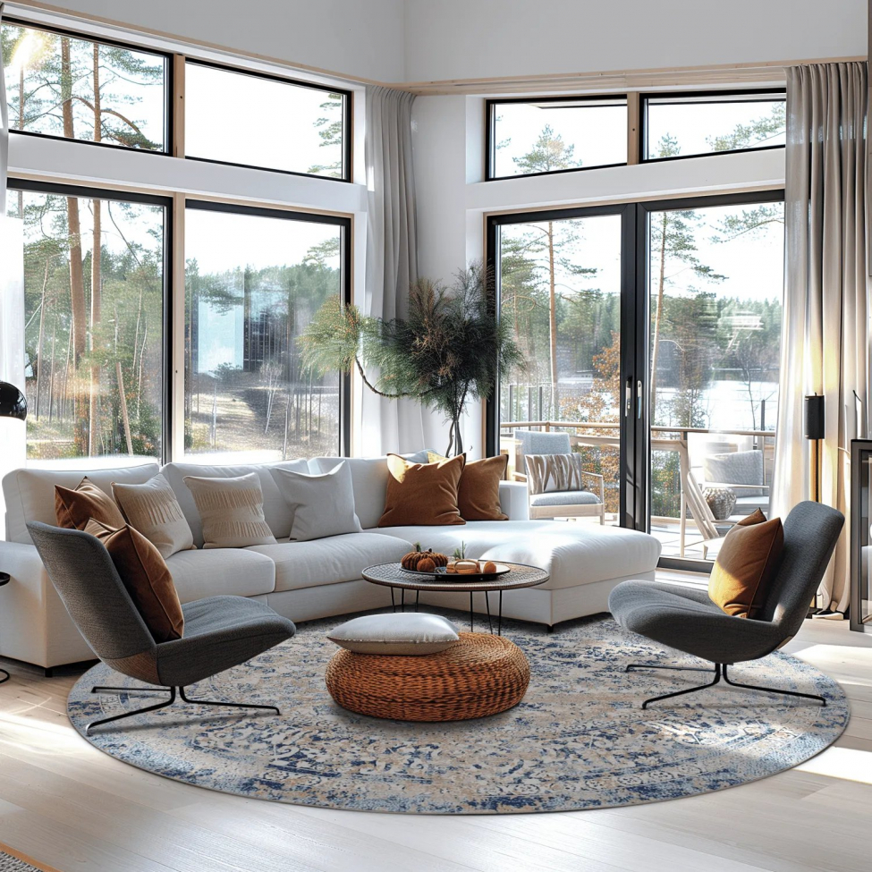 Tapis rond 'Denizli' 240cm - Bleu